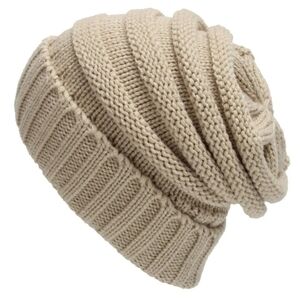 C.C Beige Ribbed Knit Hat Beanie